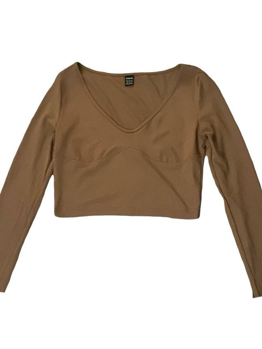 SHEIN Brown Ribbed Long Sleeve Crop Top